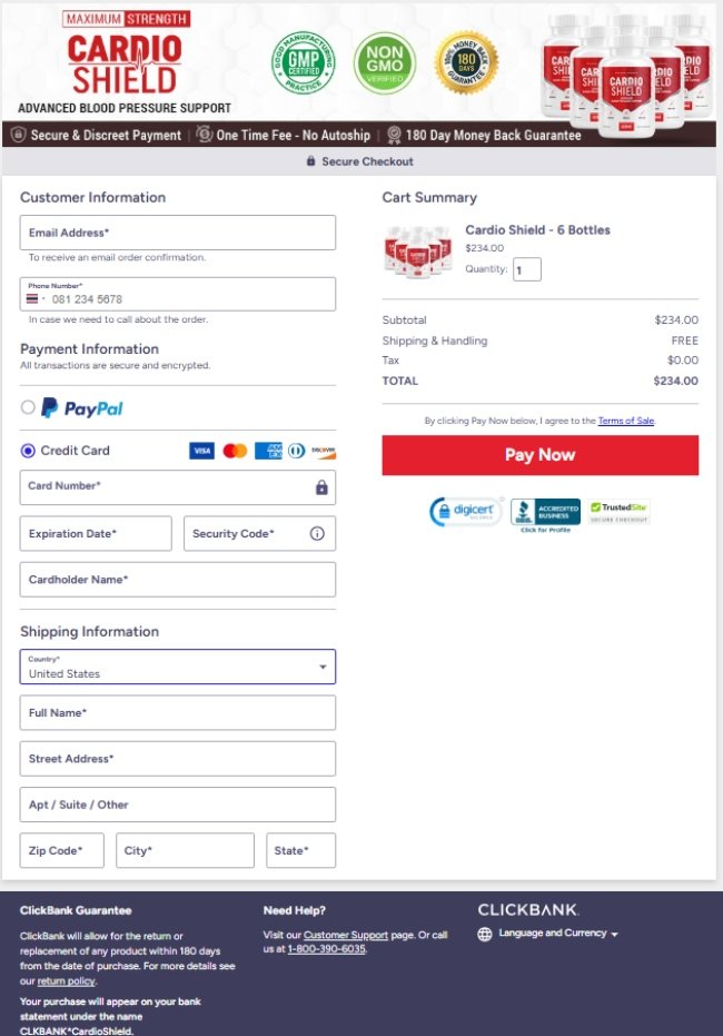 Cardio Shield Official Website Secure Order Page